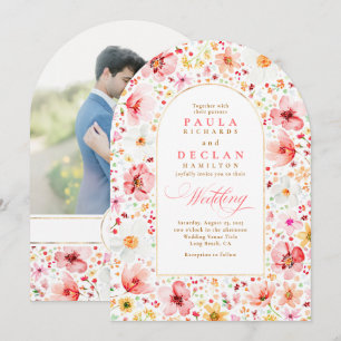 Wildflower Boho Floral Garden Wedding Arch Photo Invitation