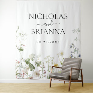 Wildflower Boho Floral Garden Wedding  Tapestry