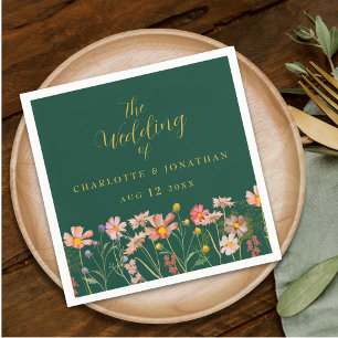 Wildflower Boho Floral Green Gold Wedding Napkin