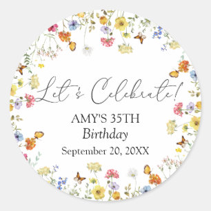 Wildflower Boho Floral Let's Celebrate Birthday Classic Round Sticker