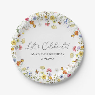 Wildflower Boho Floral Let's Celebrate Birthday Paper Plate