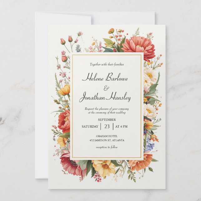 Wildflower Boho Floral Vintage Elegant Wedding Invitation (Front)