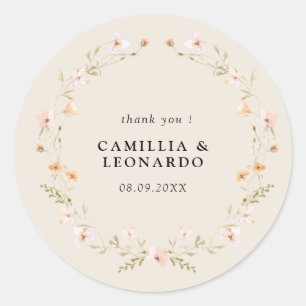 Wildflower Boho Floral Wedding Classic Round Sticker