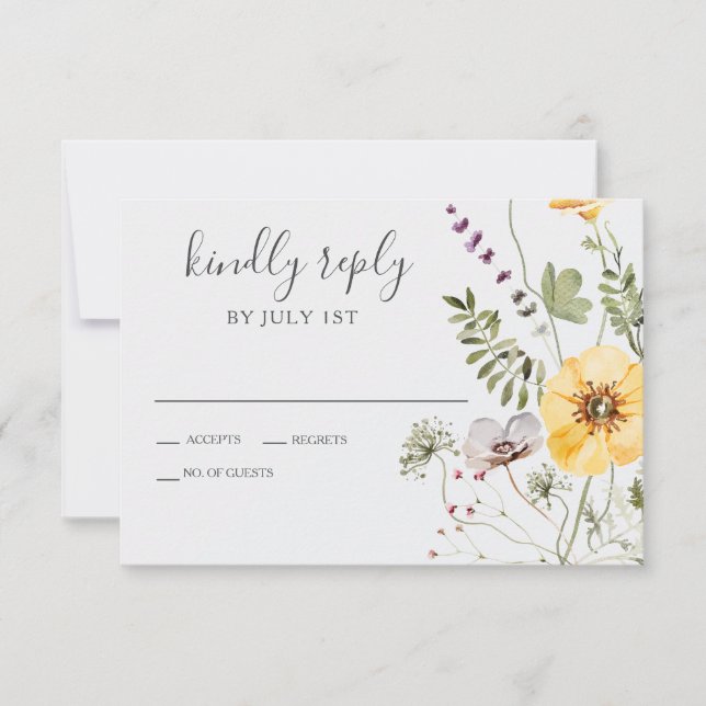 Wildflower Boho Floral Wedding RSVP Card (Front)