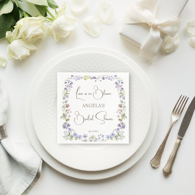 Wildflower boho flowers bridal shower napkin (Wildflower boho flowers spring summer bridal shower personalized printed napkins template)