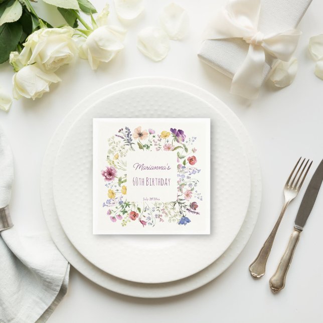 Wildflower boho flowers purple birthday party napkin (Wildflower boho flowers purple plum birthday party personalized monogram printed napkins table decor)