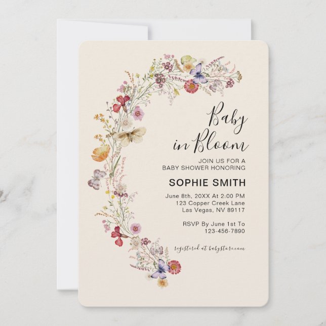 Wildflower Boho Garden Baby In Bloom Invitation (Front)
