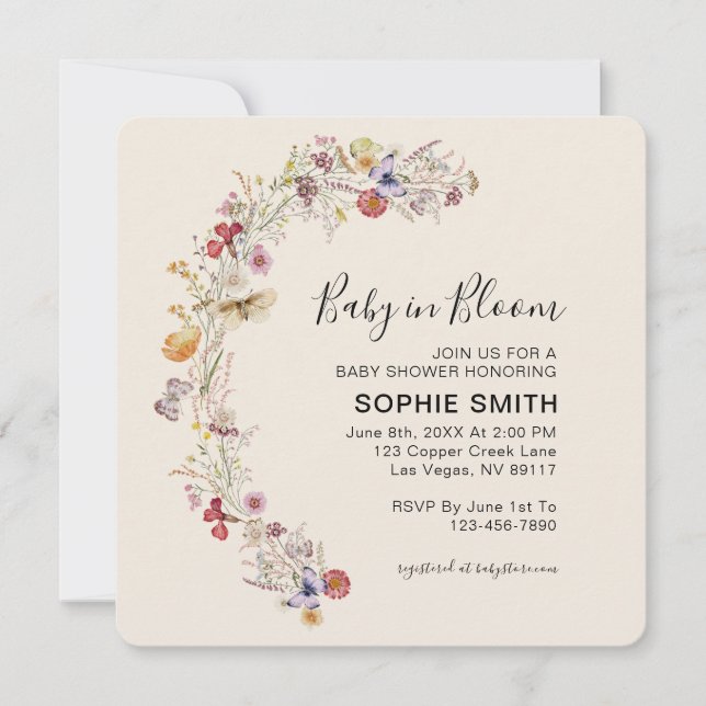 Wildflower Boho Garden Baby In Bloom Invitation (Front)