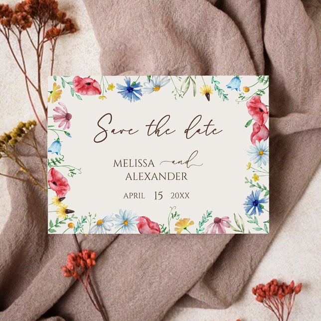 Wildflower boho Garden Beige Horizontal Save The Date (Creator Uploaded)