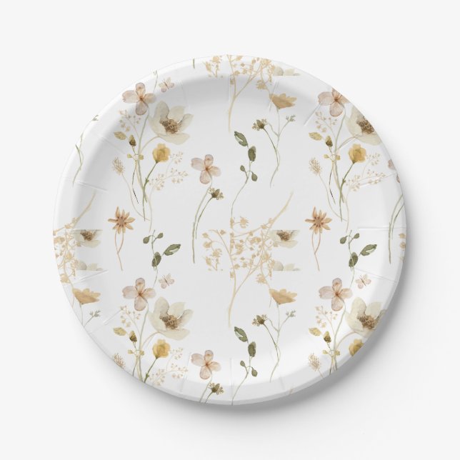 Wildflower Boho garden Floral bridal shower Paper Plate (Front)