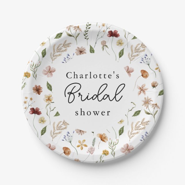 Wildflower Boho Garden Floral Bridal Shower Paper Plate (Front)