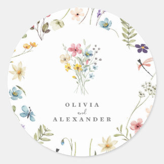 Wildflower Boho garden floral Classic Round Sticker