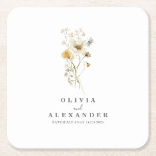 Wildflower Boho garden floral Square Paper Coaster