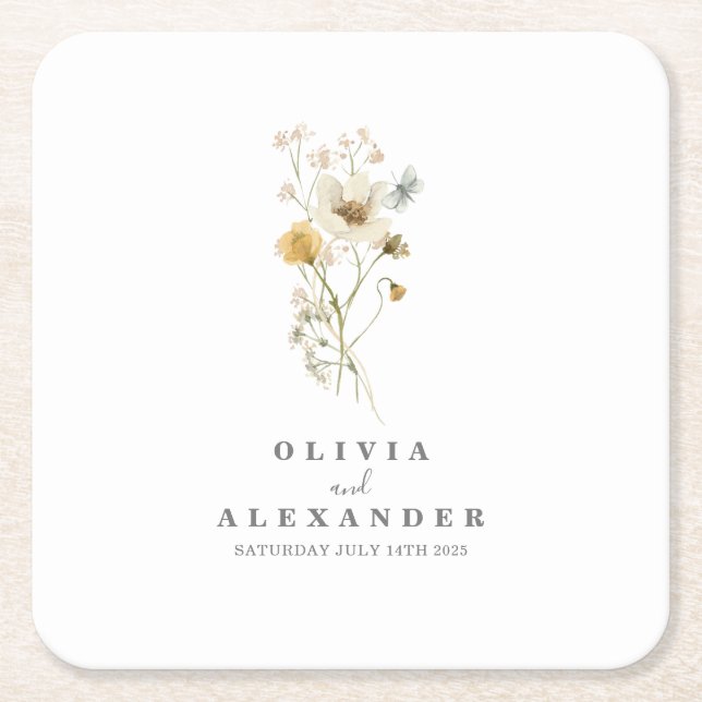 Wildflower Boho garden floral Square Paper Coaster (Front)