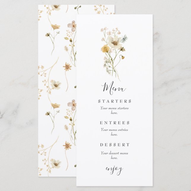 Wildflower Boho Garden Floral Wedding Menu (Front/Back)