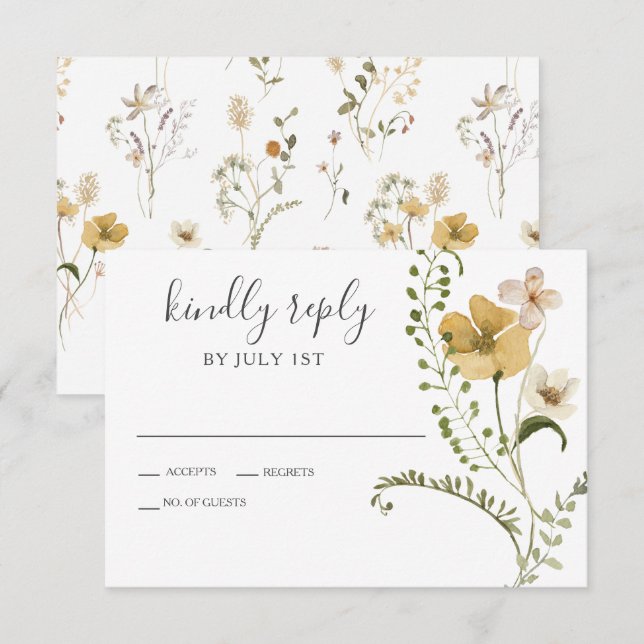 Wildflower Boho garden Floral Wedding RSVP Card (Front/Back)