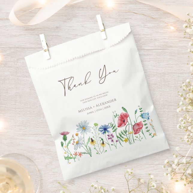 Wildflower Boho Garden Floral Wedding Thank You  Favour Bags (Clipped)