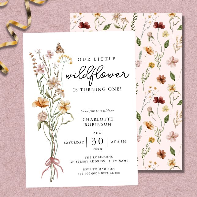 Wildflower Boho Garden Theme Girl 1st Birthday Inv Invitation (Creator Uploaded)