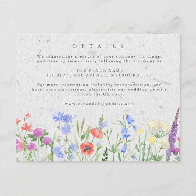 Wildflower Boho Garden Wedding Details Enclosure Card (Front)