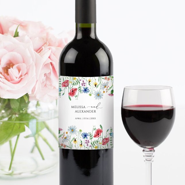 Wildflower Boho Garden Wedding Wine Label (Creator Uploaded)