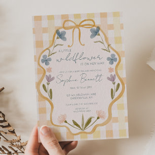 Wildflower Boho Girl Baby Shower Coquette Bow Invitation