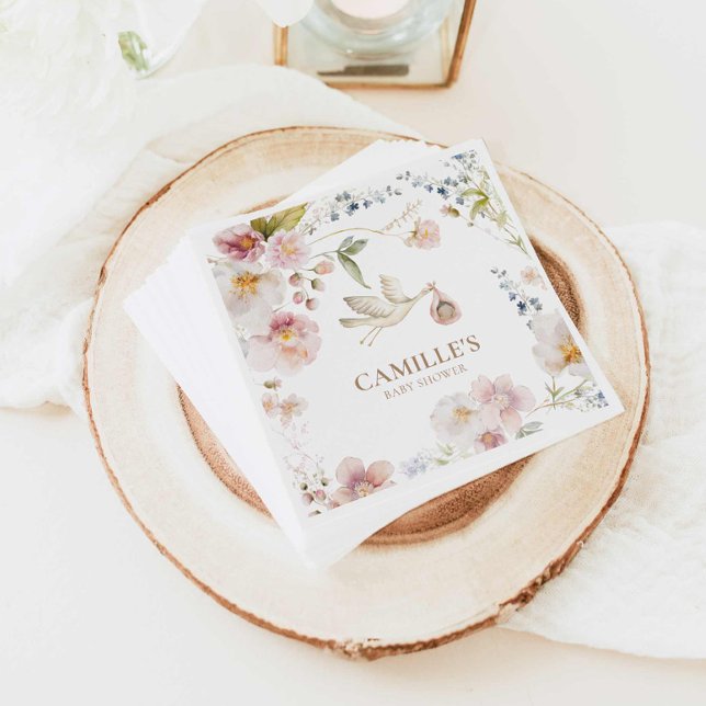 Wildflower Boho Girl Baby Shower Napkin (Spring Floral Garden Baby Shower Napkins)