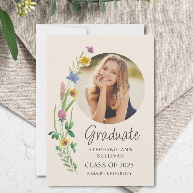 Wildflower Boho Girl Photo University Graduation Announcement (Creator Uploaded)