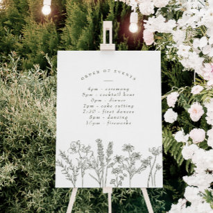 Wildflower Boho Green Wedding Schedule of Events Poster