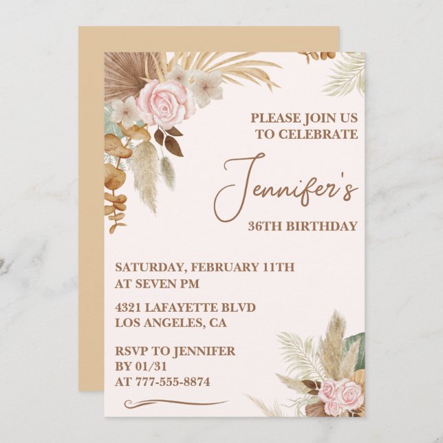 Wildflower Boho Groovy Whimsy 36th birthday Invitation (Front/Back)