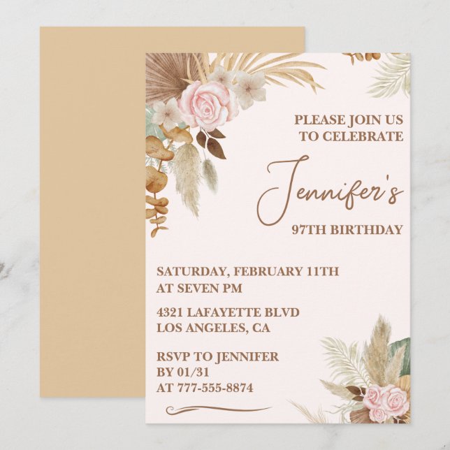 Wildflower Boho Groovy Whimsy 97th birthday Invitation (Front/Back)