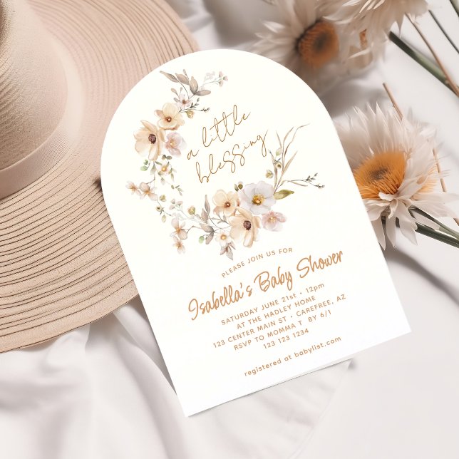 Wildflower Boho Little Blessing Baby Shower Invitation (Creator Uploaded)