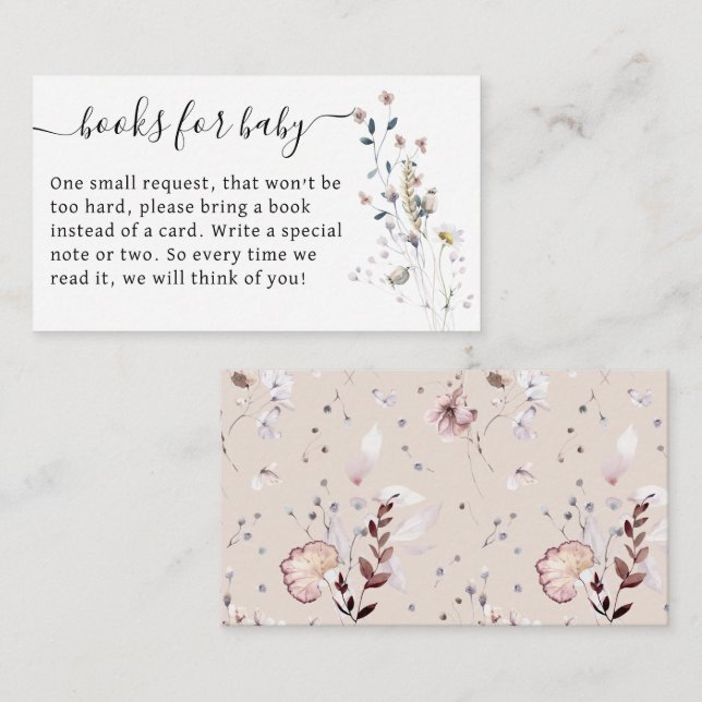 Wildflower boho minimal modern Baby Shower Book Enclosure Card (Front/Back)