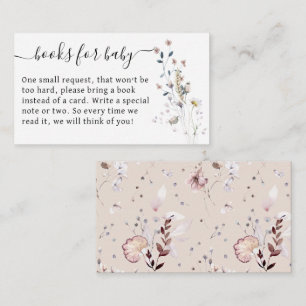 Wildflower boho minimal modern Baby Shower Book Enclosure Card