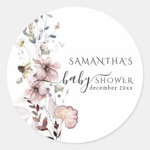 Wildflower boho minimal modern Baby Shower  Classic Round Sticker