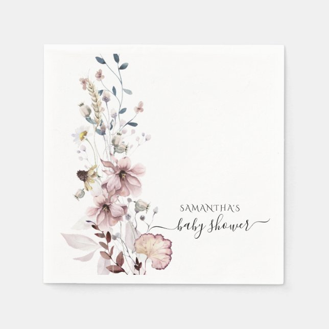 Wildflower boho minimal modern Baby Shower  Napkin (Front)