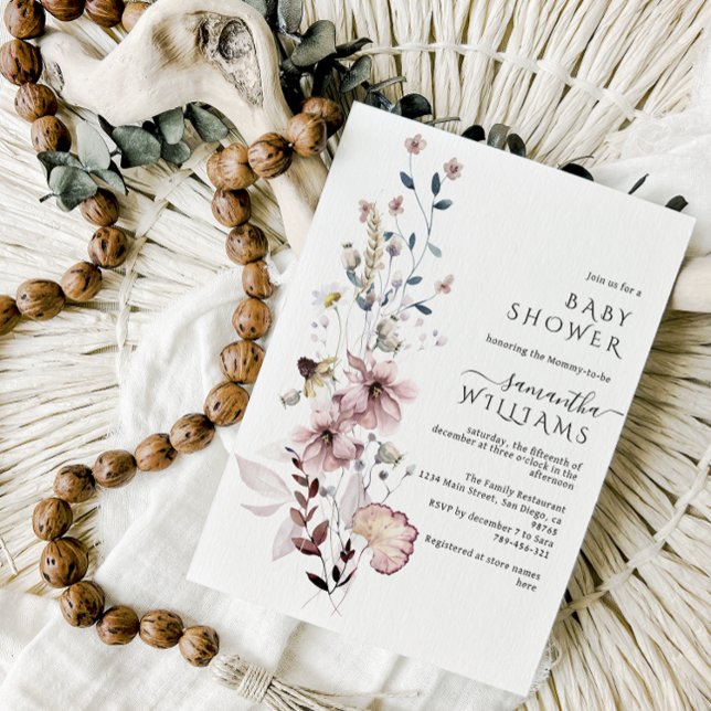 Wildflower boho minimalist modern Baby Shower Invi Invitation (Creator Uploaded)