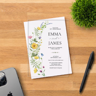 Wildflower Boho Minimalist Modern Meadow Wedding Acrylic Invitations