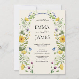 Wildflower Boho Minimalist Modern Meadow Wedding Invitation