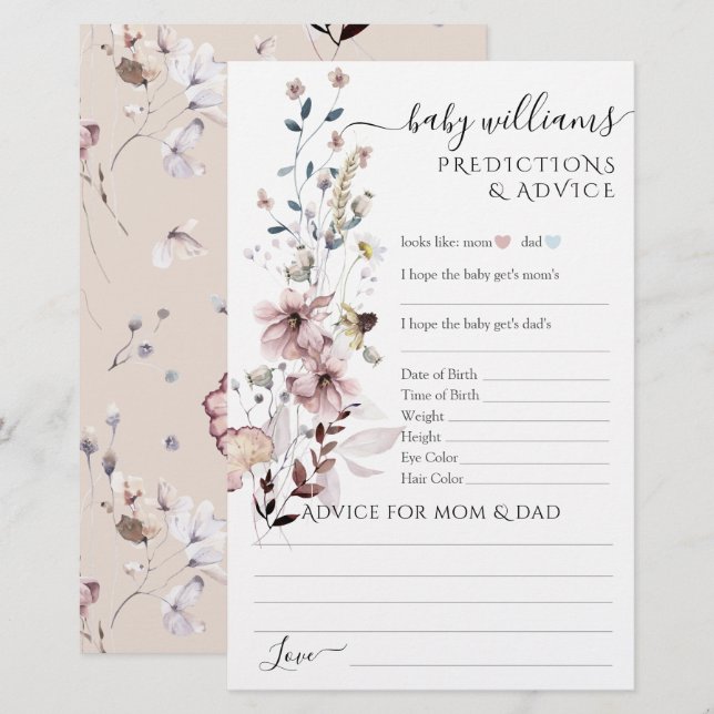 Wildflower boho modern Baby Shower Game (Front/Back)