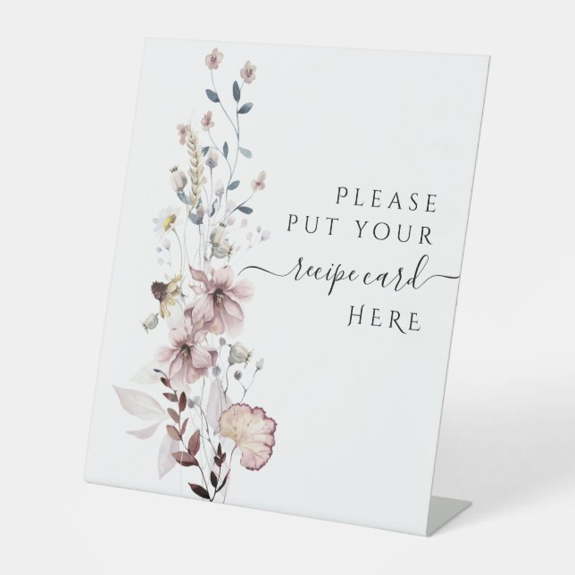 Wildflower boho  modern Bridal Shower recipe  Pedestal Sign (Front)