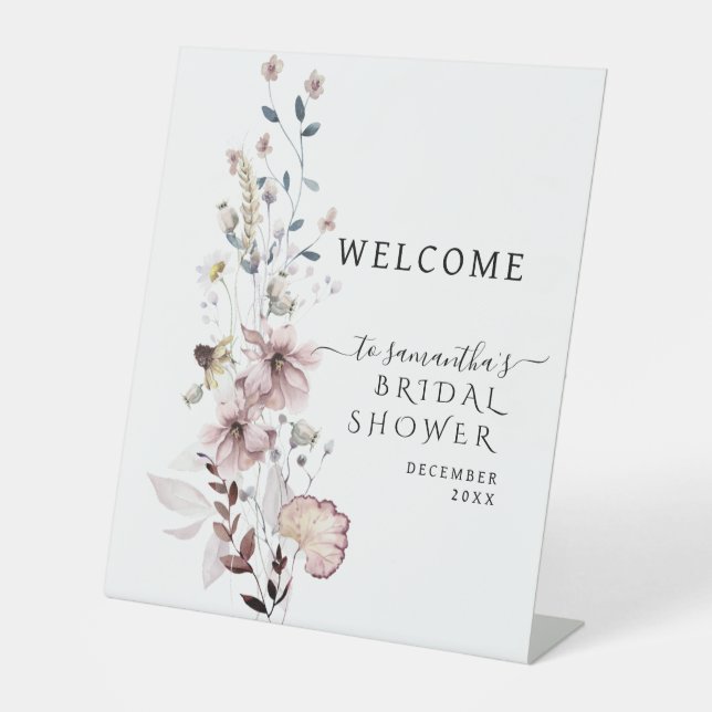 Wildflower boho  modern Bridal Shower Welcome Pedestal Sign (Front)