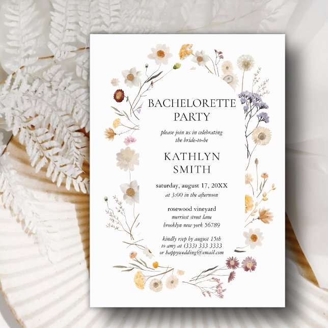 Wildflower Boho Modern Floral Bachelorette Party Invitation (Creator Uploaded)