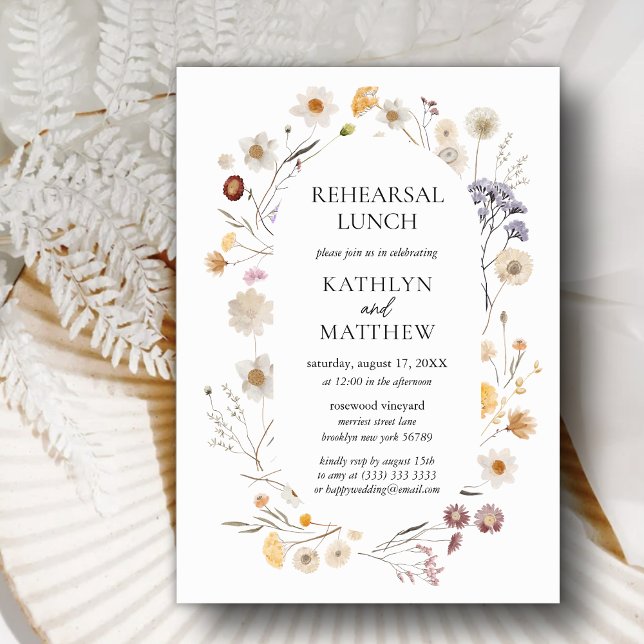 Wildflower Boho Modern Floral Rehearsal Lunch Invitation (Creator Uploaded)