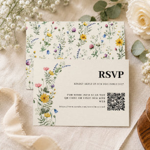 Wildflower Boho Modern Wedding Qr Code RSVP Card