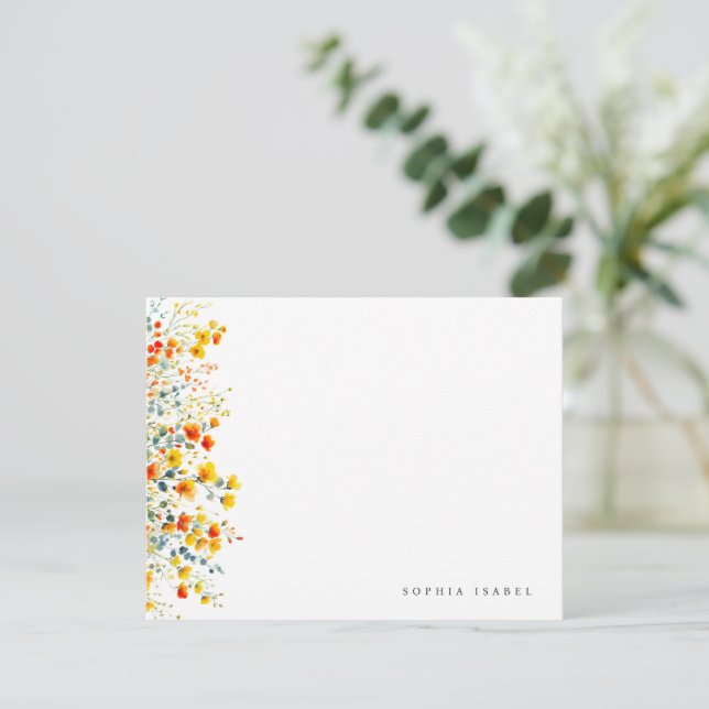 Wildflower Boho Personalised Stationery Note Card (Standing Front)