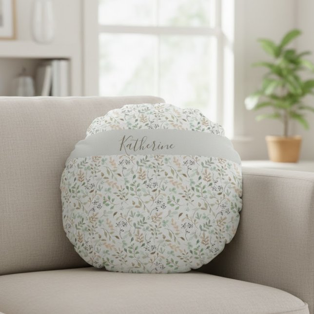 Wildflower Boho Personalized Round Cushion (Creator Uploaded)