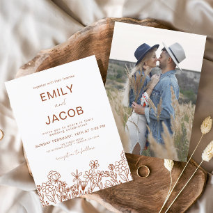 Wildflower Boho Photo Terracotta Botanical Wedding Invitation