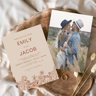 Wildflower Boho Photo Terracotta Botanical Wedding Invitation