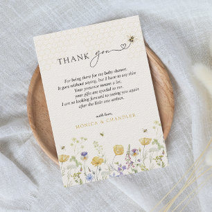 Wildflower Boho Rustic Bee Garden Cute Baby Shower Thank You Card