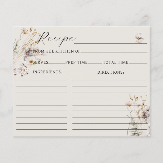 Wildflower Boho Rustic Bridal Shower Recipe (Front)